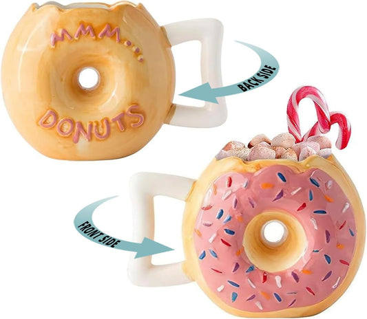 Pink Ceramic Donut Ring Coffee Mug – 14 Oz – Microwave Safe | Pink Glaze; Ceramic Donut Ring; 14 Oz; 4.5"H X 6.75"W; Dishwasher & Microwave Safe; Handle; Ring Hole Limits Stirring