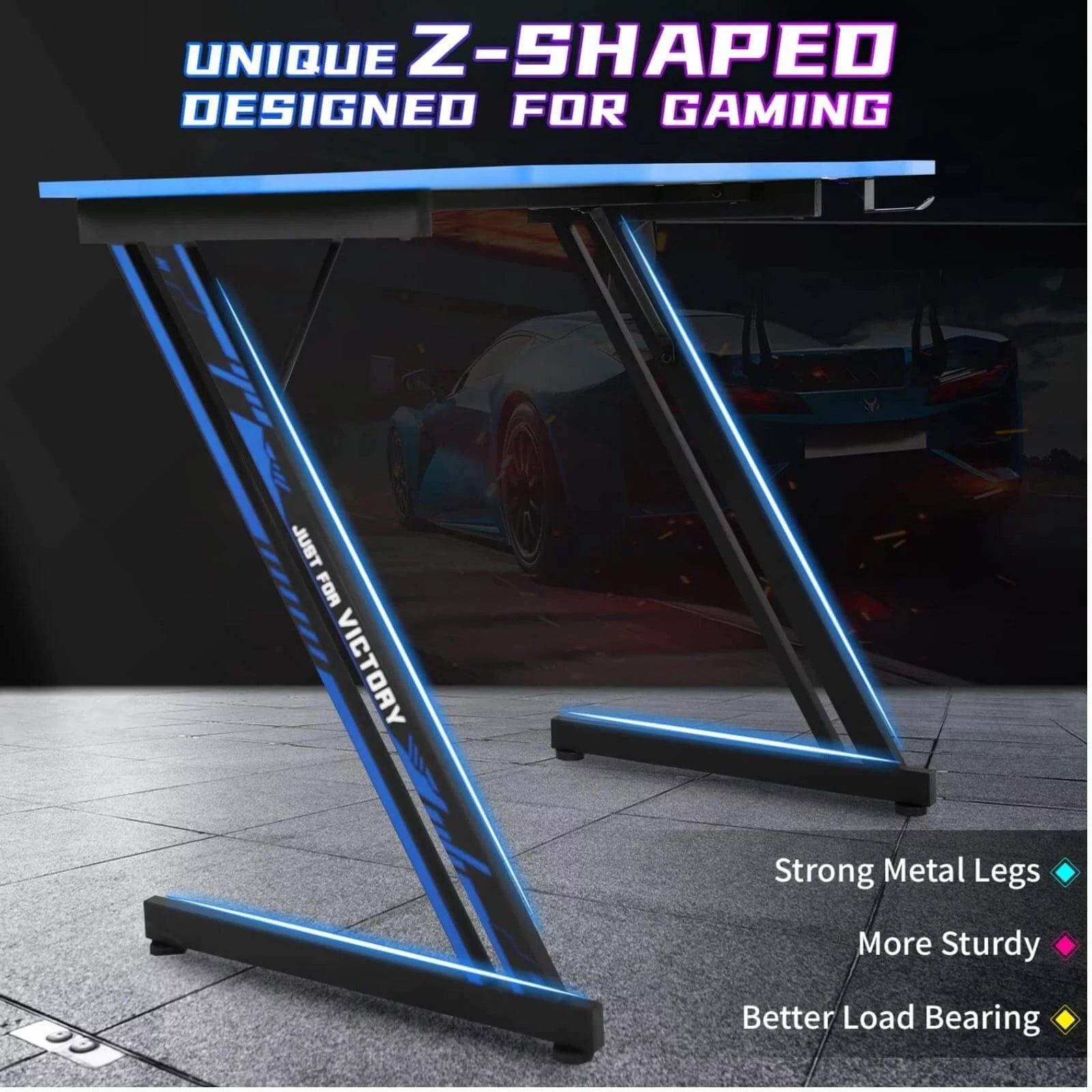 Gaming Desk 39.4 Inch Z-Shaped Computer Desk PC Computer Table Home Office Desk Ergonomic Gamer Workstation with Headphone Hook, Red
