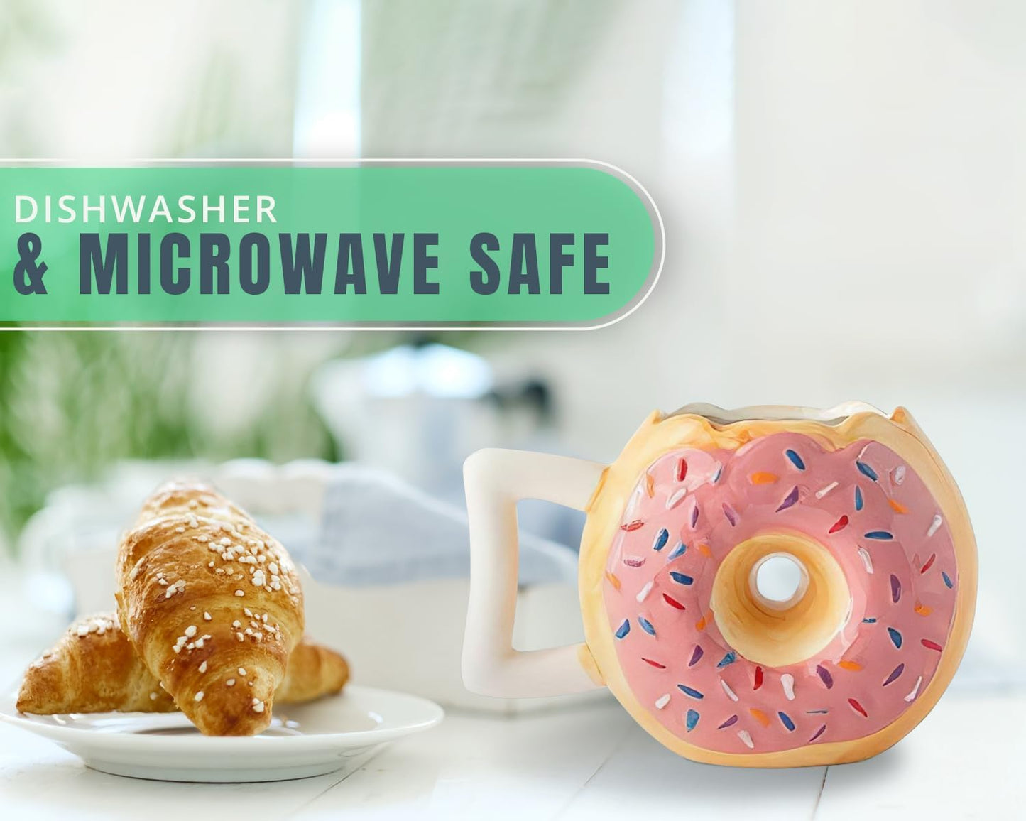 Pink Ceramic Donut Ring Coffee Mug – 14 Oz – Microwave Safe | Pink Glaze; Ceramic Donut Ring; 14 Oz; 4.5"H X 6.75"W; Dishwasher & Microwave Safe; Handle; Ring Hole Limits Stirring