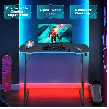 Gaming Desk 39.4 Inch Z-Shaped Computer Desk PC Computer Table Home Office Desk Ergonomic Gamer Workstation with Headphone Hook, Red