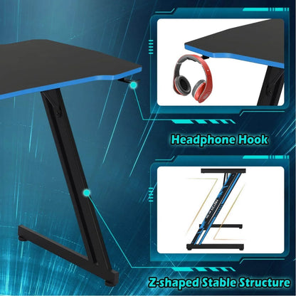 Gaming Desk 39.4 Inch Z-Shaped Computer Desk PC Computer Table Home Office Desk Ergonomic Gamer Workstation with Headphone Hook, Red