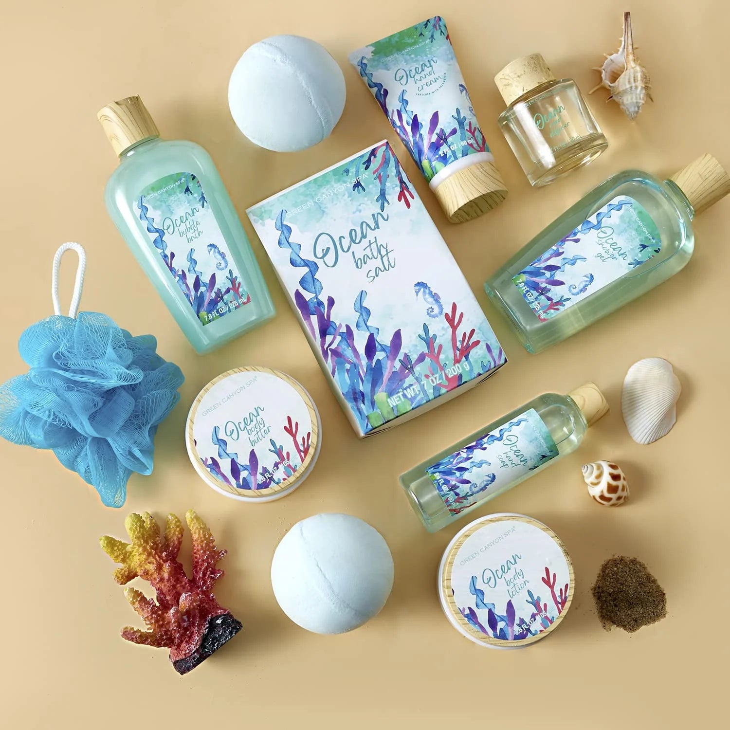 Bath Gift Baskets for Women - 12 Pcs Ocean Spa Gift Sets, Luxury Beauty Birthday Gifts for Her Home Spa Self Care Pampering
