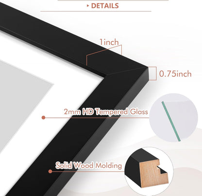 , 7X14 Black Photo Wood Collage Frame with Mat Displays (3) 4"X6" Pictures