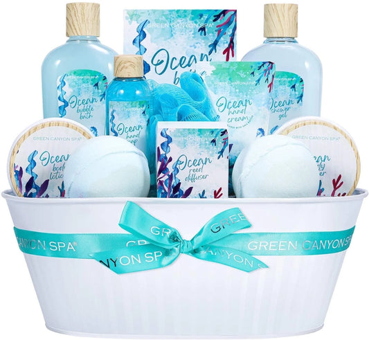 Bath Gift Baskets for Women - 12 Pcs Ocean Spa Gift Sets, Luxury Beauty Birthday Gifts for Her Home Spa Self Care Pampering