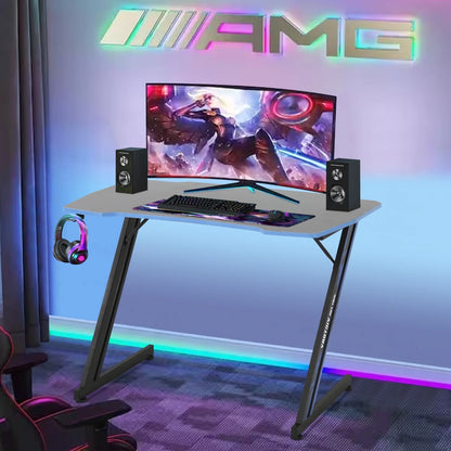 Gaming Desk 39.4 Inch Z-Shaped Computer Desk PC Computer Table Home Office Desk Ergonomic Gamer Workstation with Headphone Hook, Red