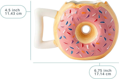 Pink Ceramic Donut Ring Coffee Mug – 14 Oz – Microwave Safe | Pink Glaze; Ceramic Donut Ring; 14 Oz; 4.5"H X 6.75"W; Dishwasher & Microwave Safe; Handle; Ring Hole Limits Stirring